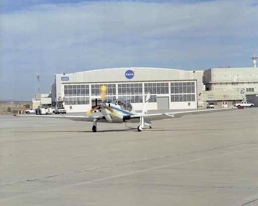 NASA's ultra-quiet YO-3A acoustics research aircraft taxis out from the ramp at the Dryden Flight Research Center before a pilot checkout flight