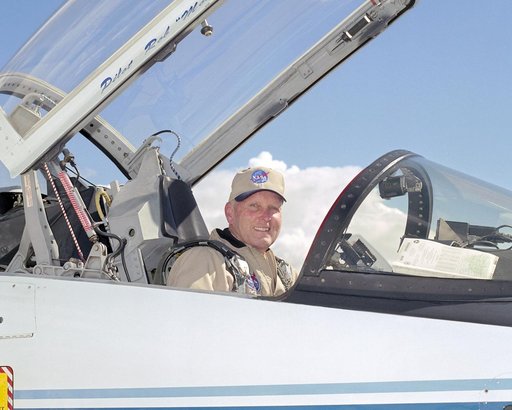 NASA Dryden Flight Research Center's chief pilot Gordon Fullerton in the cockpit of the center's T-38 Talon mission support aircraft.