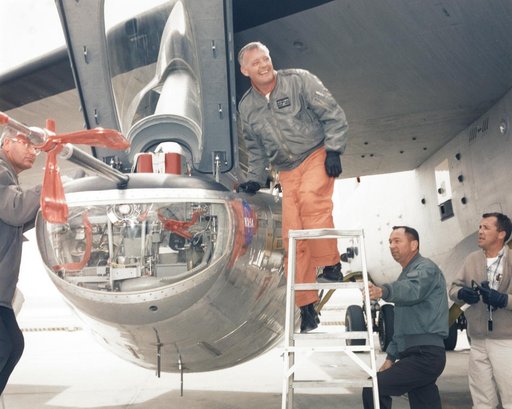 Jay L. King, Joseph D. Huxman, and Orion D. Billeter Assist Pilot Milt Thompson into the M2-F2 Attached to B-52 Mothership