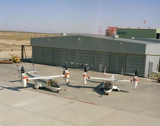 XV-15 tilt rotor ship #1 and #2 parked on NASA ramp