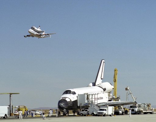 STS-68 on Runway with 747 SCA - Columbia Ferry Flyby