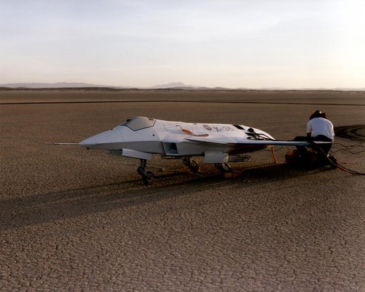 X-36 Being Prepared on Lakebed for First Flight