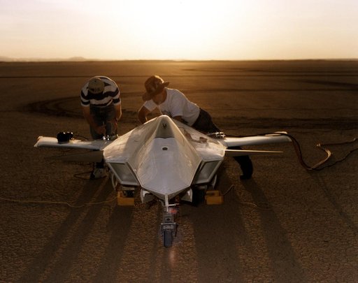 X-36 Being Prepared on Lakebed for First Flight