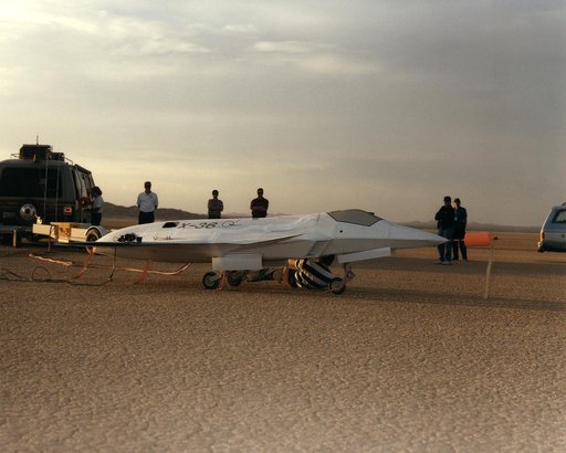 X-36 Being Prepared on Lakebed for First Flight