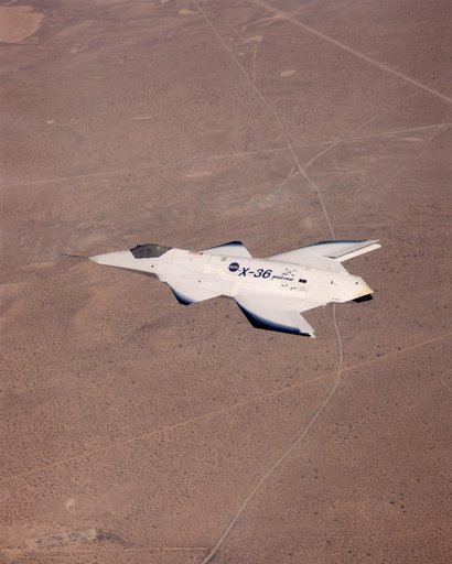 X-36 Tailless Fighter Agility Research Aircraft in flight