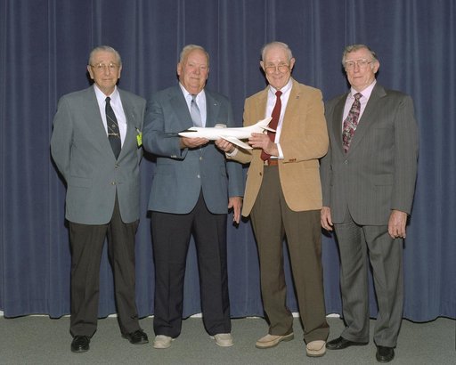 Former NACA test pilots Scott Crossfield, Stan Butchart, Robert Champine, and John Griffith gathered at NASA DFRC for the "Men of Mach 2" symposium.