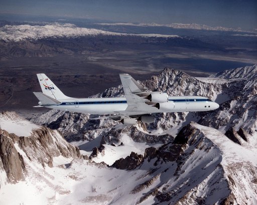 DC-8 Airborne Laboratory in flight over Mt. Whitney