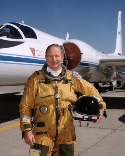 Pilot James Barrilleaux with ER-2 aircraft on ramp