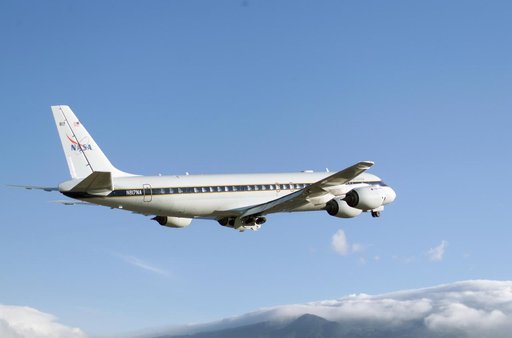 NASA's DC-8 flying laboratory takes off from Juan Santamaria International Airport in San Jose, Costa Rica, on NASA's AirSAR 2004 campaign