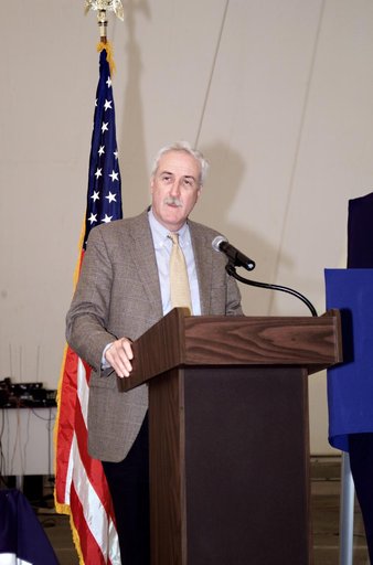 NASA Administrator Sean O'Keefe speaking at the AirSAR 2004 Mesoamerica hangar naming ceremony