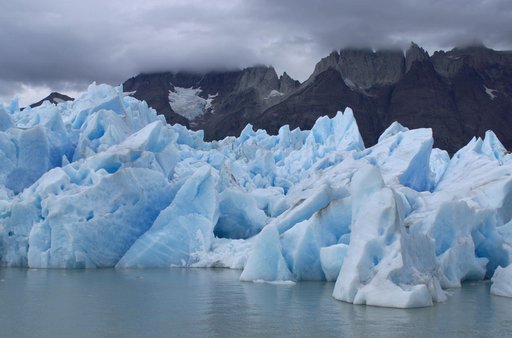 View of Glacier Grey from Lago Grey (Grey Lake), with the Cuernos del Paine mountains in the background, seen during NASA's AirSAR 2004 campaign in Chile
