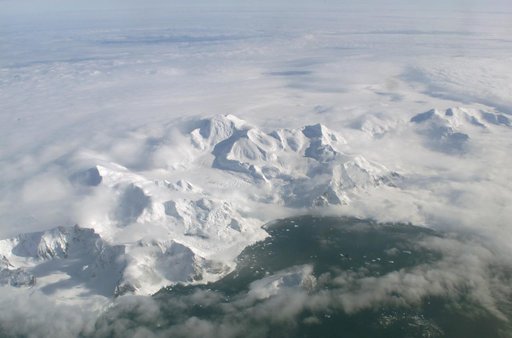 An AirSAR 2004 view from the DC-8 as it approaches the Larsen Ice Shelf, which is part of the Antarctic Peninsula
