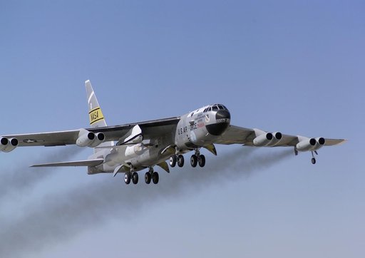 NASA's B-52B launch aircraft takes off carrying the third X-43A hypersonic research vehicle on a captive carry evaluation flight September 27, 2004