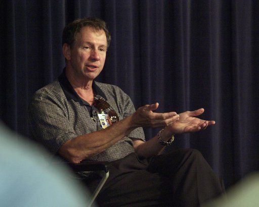 New NASA Administrator Michael Griffin makes a point during a town hall meeting with NASA Dryden employees on Tuesday, May 24, 2005