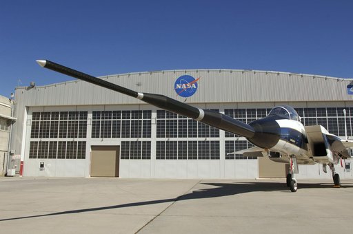 NASA's F-15B testbed aircraft with Gulfstream Quiet Spike sonic boom mitigator attached