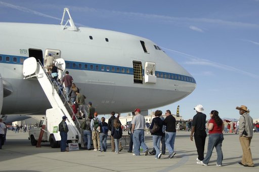A brief tour through NASA's modified Boeing 747 Shuttle Carrier Aircraft was a popular attraction at the Edwards Air Force Base open house Oct. 28-29, 2006