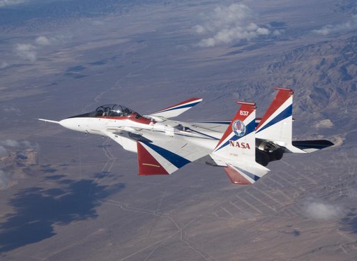 New range safety and range user system antennas for the ECANS project can be seen just behind and to the left of the cockpit on NASA's NF-15B research aircraft.