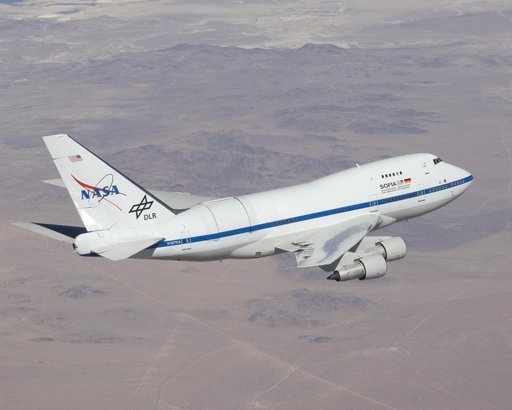NASA's SOFIA infrared observatory in flight for the first of a series of test flights to verify the flight performance of the highly modified Boeing 747SP