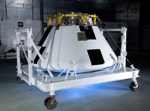 Sporting a fresh paint job, NASA's first Orion full-scale abort flight test crew module awaits avionics and other equipment installation.