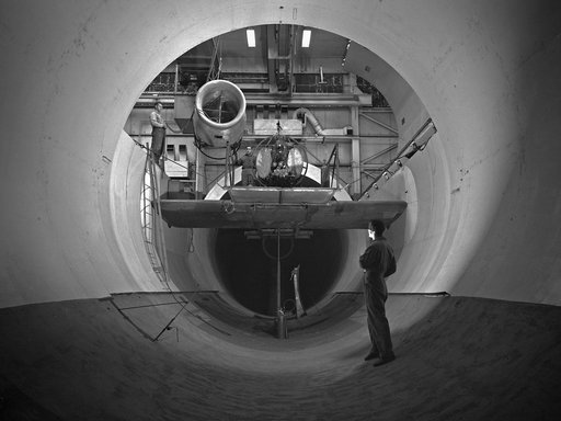 Inlet Duct being lowered into the Altitude Wind Tunnel Test Section