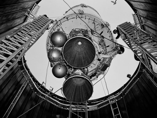 Centaur Rocket Lowered into Vacuum Tank