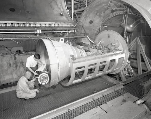 Apollo Contour Engine Model being tested in the NASA Lewis Resea