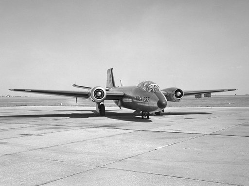 Martin B-57B Canberra with a Noise Suppressor on its Right Engine