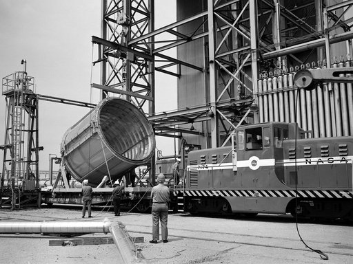 Erection of a Centaur Standard Shroud at Plum Brook Station’s B-3 Test Stand