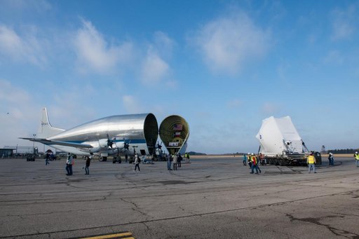 Orion Spacecraft Arrives in Ohio Aboard the Super Guppy at Mansf