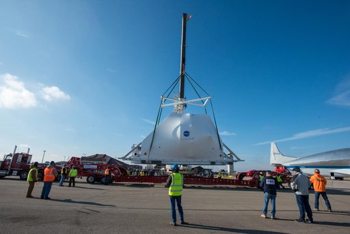 Orion Spacecraft Arrives in Ohio Aboard the Super Guppy at Mansfield Lahm Airport