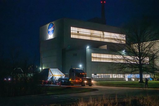 Evening photo of the Space Experiments Complex (SEC) at Glenn Re