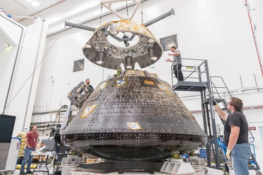 The Orion Environmental Test Article (ETA) prepares for testing at the Space Environments Complex at NASA’s Glenn Research Center