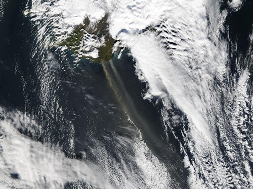 Wind-blown volcanic ash off Iceland