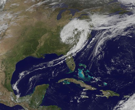 GOES-13 Satellite Sees a "Giant Apostrophe" from Strong Eastern U.S. Low Pressure