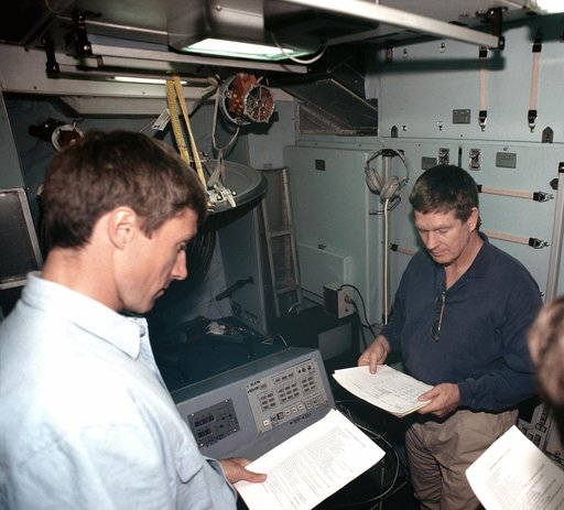 Expedition One crew in Russian with Service Module