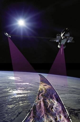 Graphic representation of STS-99 Endeavour during SRTM