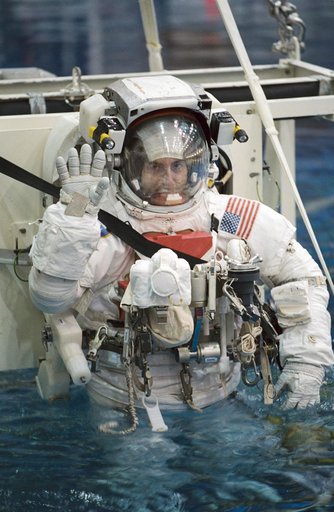 ESA Astronaut Philippe Perrin preparing for an NBL dive.