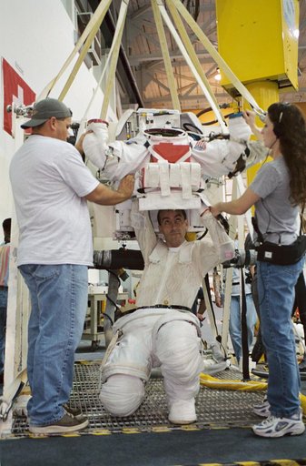 ESA Astronaut Philippe Perrin preparing for an NBL dive.