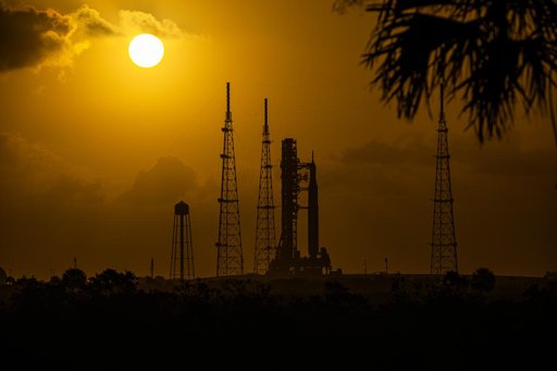 NASA's SLS Rocket and Orion Spacecraft during sunrise Launch Pad 39B