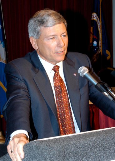 KENNEDY SPACE CENTER, FLA. - At a luncheon during Space Congress Week, Michael Kostelnik, NASA deputy associate administrator for the Space Shuttle and the International Space Station, speaks to luncheon attendees about the future challenges the Agency faces.  Held April 29-May 2, 2003, in Cape Cana