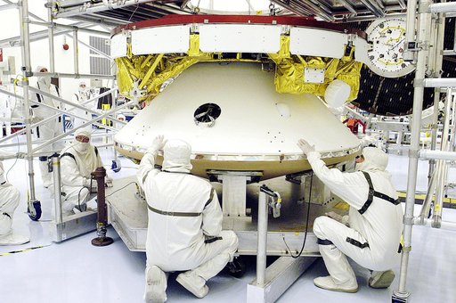 KENNEDY SPACE CENTER, FLA. - The Mars Exploration Rover 2 (MER-2) undergoes a weight and center of gravity determination in the Payload Hazardous Servicing Facility.  NASA's twin Mars Exploration Rovers are designed to study the history of water on Mars. These robotic geologists are equipped with a 