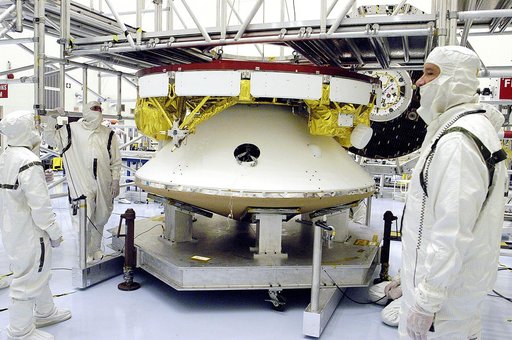 KENNEDY SPACE CENTER, FLA. -  The Mars Exploration Rover 2 (MER-2) undergoes a weight and center of gravity determination in the Payload Hazardous Servicing Facility.  NASA's twin Mars Exploration Rovers are designed to study the history of water on Mars. These robotic geologists are equipped with a