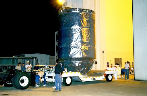KENNEDY SPACE CENTER, FLA. - The Mars Exploration Rover 2 (MER-2), inside the transport canister, is ready for transfer to Launch Pad 17-A, Cape Canaveral Air Force Station.  At the pad it will be mated to the Delta II rocket for launch.  MER-2 is one of NASA's twin Mars Exploration Rovers designed 