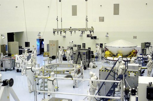KENNEDY SPACE CENTER, FLA. - In the Payload Hazardous Servicing Facility, the Mars Exploration Rover-1 (MER-B) awaits further preflight processing atop a spin table.  The rover is scheduled to launch aboard a Delta II rocket on June 25.  NASA’s twin Mars Exploration Rovers are designed to study the 
