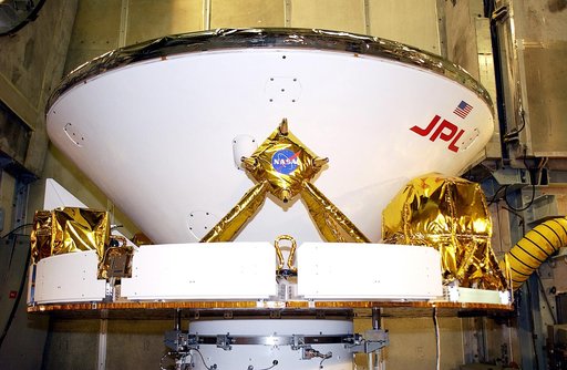 KENNEDY SPACE CENTER, FLA. - At Launch Complex 17-A, Cape Canaveral Air Force Station, the Mars Exploration Rover 2 (MER-2) is ready for installation of the fairing that will enclose it for launch.  MER-2 is one of NASA's twin Mars Exploration Rovers designed to study the history of water on Mars. T