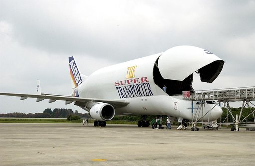 KENNEDY SPACE CENTER, FLA. - At the Shuttle Landing Facility, the nose of the Beluga aircraft is open to offload the Italian-built module, U.S. Node 2, for the International Space Station.  The second of three Station connecting modules, Node 2 attaches to the end of the U.S. Lab and provides attach