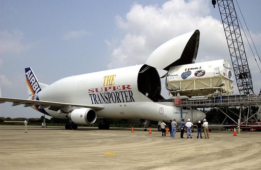 KENNEDY SPACE CENTER, FLA. - The Italian-built module, U.S. Node 2, for the International Space Station is offloaded from a Beluga aircraft at the Shuttle Landing Facility. The second of three Station connecting modules, Node 2 attaches to the end of the U.S. Lab and provides attach locations for th