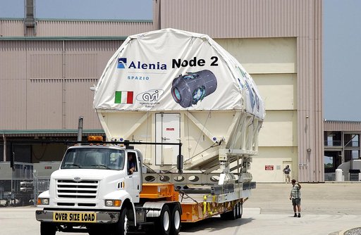 KENNEDY SPACE CENTER, FLA. -  The Italian-built module, U.S. Node 2, arrives at the Space Station Processing Facility after its move from the Shuttle Landing Facility. The second of three connecting modules on the International Space Station, Node 2 attaches to the end of the U.S. Lab and provides a