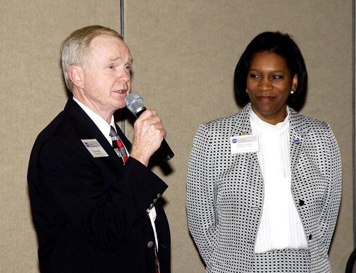 KENNEDY SPACE CENTER, FLA. -     Center Director Roy Bridges Jr. introduces Dr. Adena Williams Loston at a reception and dinner in her honor at the Debus Conference Center June 6. Loston is NASA’s new associate administrator of Education and the reception was in her honor.  Loston was previously NAS