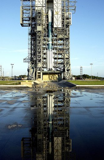 KENNEDY SPACE CENTER, FLA. -  On Launch Complex 17-A, Cape Canaveral Air Force Station, the Boeing Delta II rocket and its Mars Exploration Rover (MER-A) payload waits for rollback of the launch tower in preparation for a second attempt at launch.  The first attempt on June 8, 2003, was scrubbed due